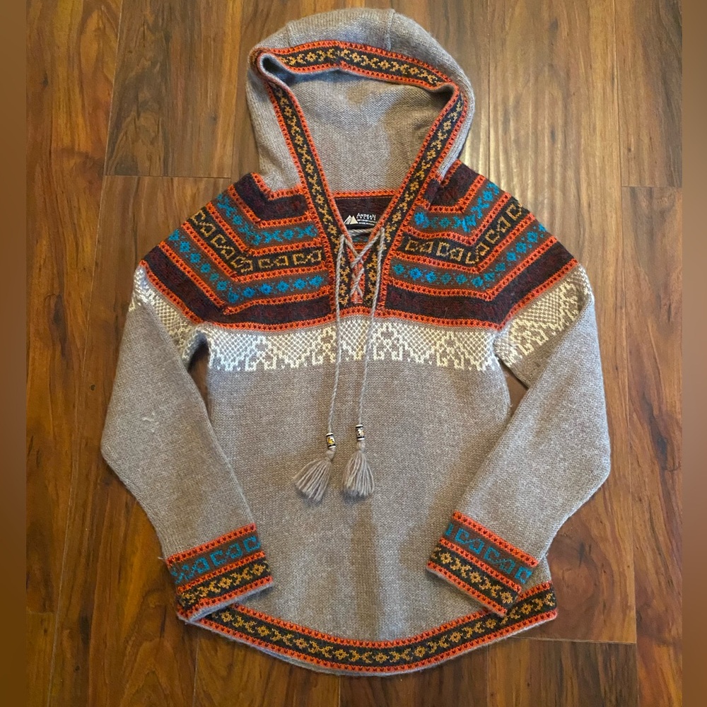 Aztec Patterned Sweater with Hood Baby Alpaca Peru XS